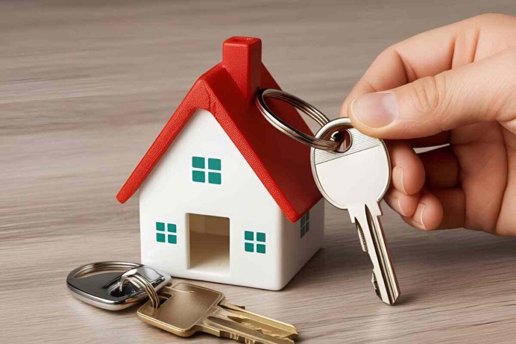 chiavi legate a un portachiavi a forma di casa