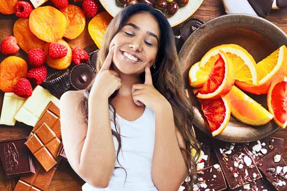Tagliere con frutta, frutta secca e cioccolato